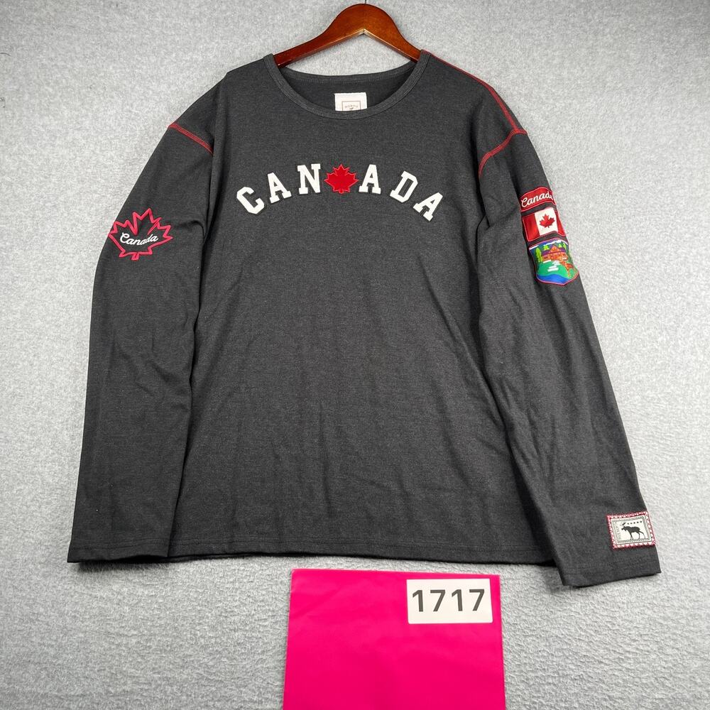 Long Sleeve North Oak Canada Patch Logo Short Long Sleeve Pullover Gray 2XL